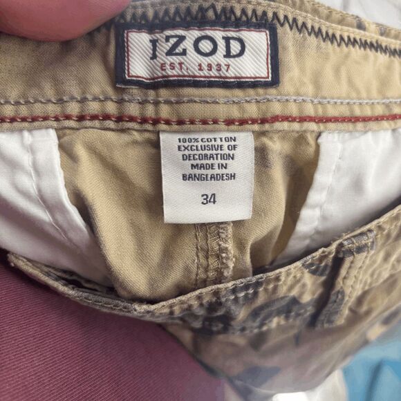 Izod Cargo Shorts Mens 34 Black Brown Camo Y2K Outdoor Utility Pockets EUC - Picture 4 of 4